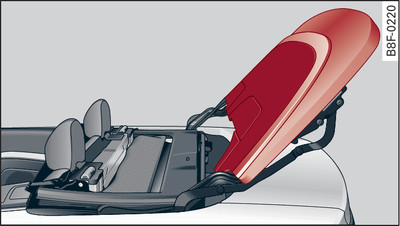 Rear of vehicle: Lid of soft top storage box fully open